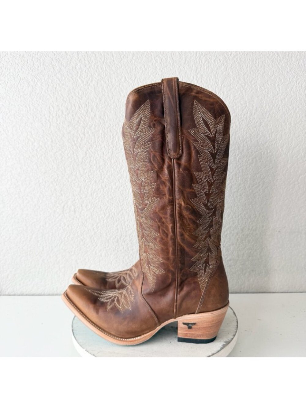 Lane Gallatin Brown Cowboy Boots Cowgirl Western Mid Calf Tall Snip Toe Size 11 - Picture 4 of 11